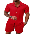 thumbnail image 1 of LYMAYTER Men's Casual Shirt + Short Sets Summer Vacation Beach Combo Suits 2-Piece, 1 of 8