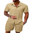 thumbnail image 1 of LYMAYTER Men's Casual Shirt + Short Sets Summer Vacation Beach Combo Suits 2-Piece, 1 of 8