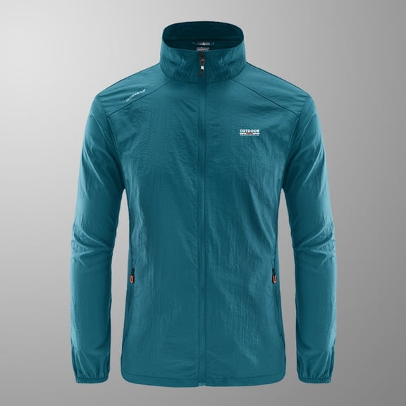 LYMAYTER Men's Cooling Sun Protection Jacket Summer Lightweight Sunsuits Stand Collar Breathable Athletic Rash Guard Shirt