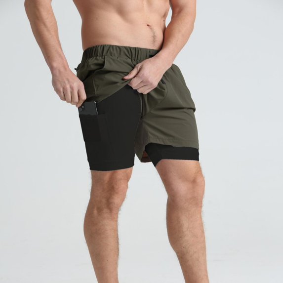 LYMAYTER Men's Layered Workout Shorts 2-in-1 Quick Dry Training Athletic Breathable Shorts for S-3XL