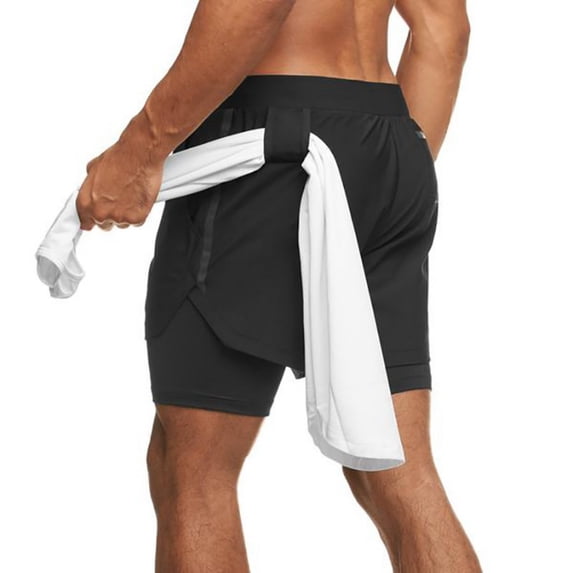 LYMAYTER Men's Quick Dry Shorts Layered Athletic Gym 2-in-1 Drawstring Workout Shorts for S-2XL