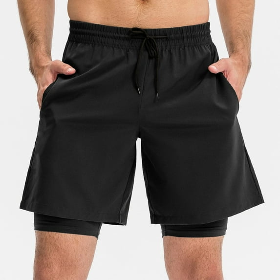 LYMAYTER Men's Tight High Shorts for S-2XL Fake Two Piece Shorts Stretch Sports Shorts