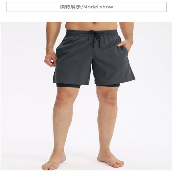 LYMAYTER Men's Tight High Shorts for S-2XL Fake Two Piece Shorts Stretch Sports Shorts