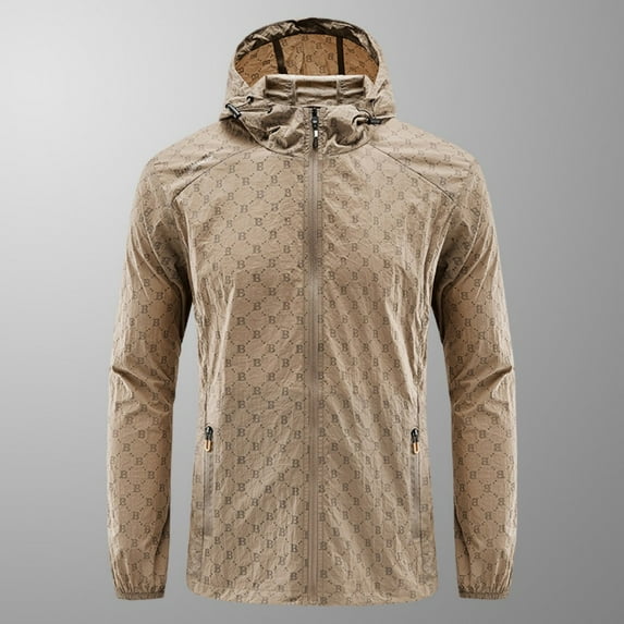 LYMAYTER Men's UPF 50+ Hooded Sun Shirt Printed Silk Sun Protection Breathable Quick-Dry Outdoor UV Protection Sunsuits