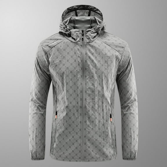 LYMAYTER Men's UPF 50+ Hooded Sun Shirt Printed Silk Sun Protection Breathable Quick-Dry Outdoor UV Protection Sunsuits