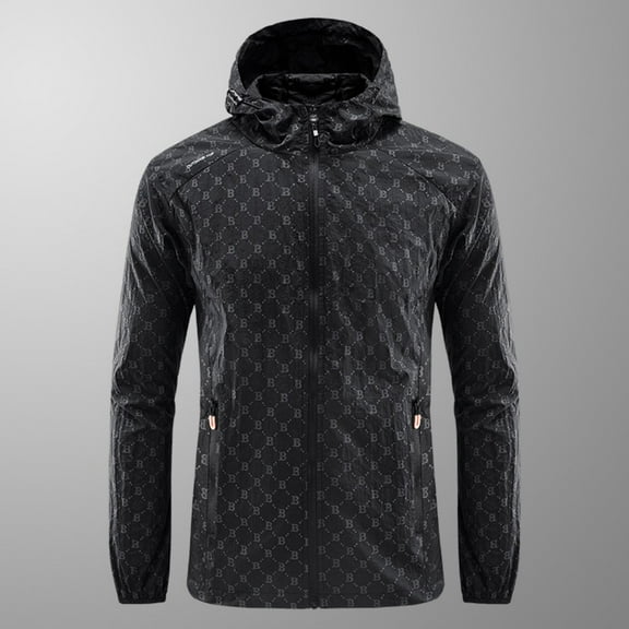 LYMAYTER Men's UPF 50  Hooded Sun Shirt Printed Silk Sun Protection Breathable Quick-Dry Outdoor UV Protection Sunsuits