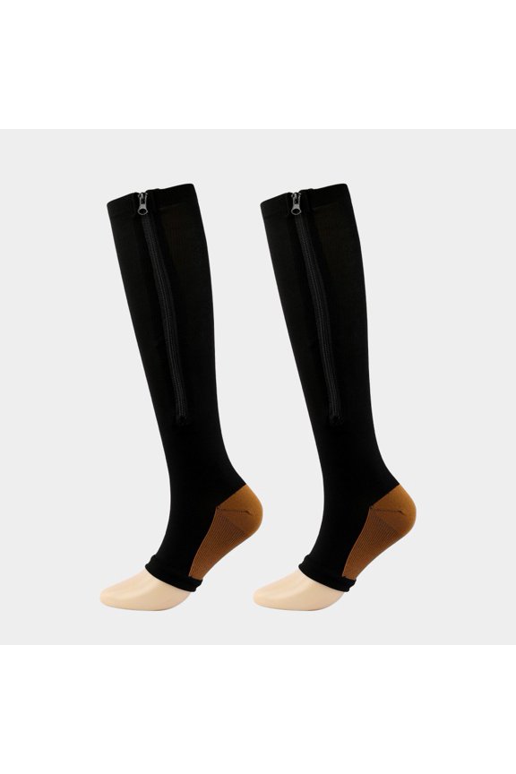 Men's Women's Zipper Compression Socks Support Athletic Thigh High Socks