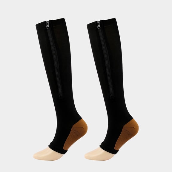 LYMAYTER Men's Women's Zipper Compression Socks Support Athletic Thigh High Socks