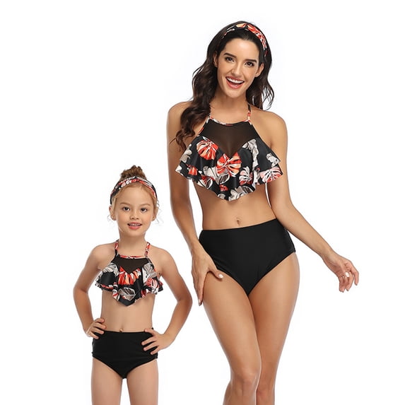LYMAYTER Mother and Daughter Swimsuits Mommy and Me Family Matching Swimwear Ruffle Bikini Set Women High Waist Bathing Suit