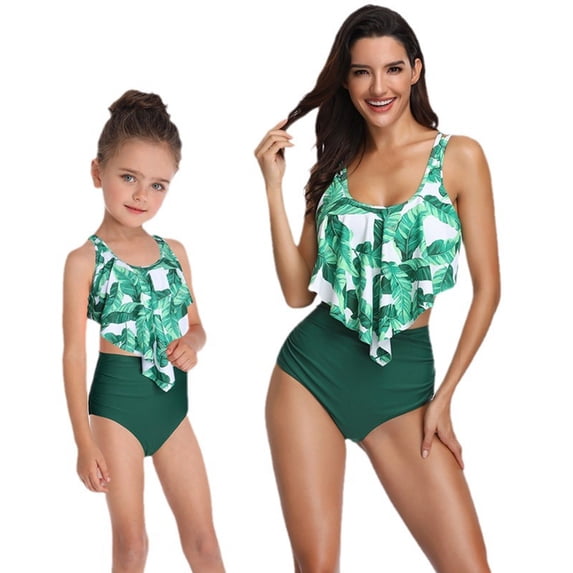LYMAYTER Mother and Daughter Swimsuits Mommy and Me Family Matching Swimwear Ruffle Bikini Set Women High Waist Bathing Suit