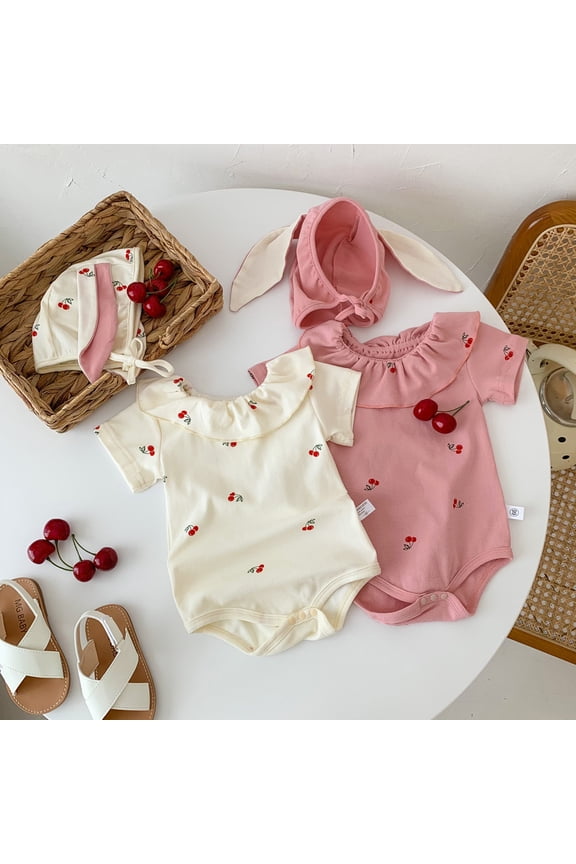 ‌Newborn Baby Girls Infant Short Sleeve Romper Cute Cherry Pattern Long Sleeves Bodysuit Outfit‌