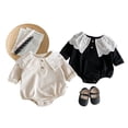 thumbnail image 1 of LYMAYTER‌ ‌Newborn Baby Girls Romper for 3-24M Long Sleeve Lace Peter Pan Collar Ruffle Bodysuit Clothes, 1 of 8