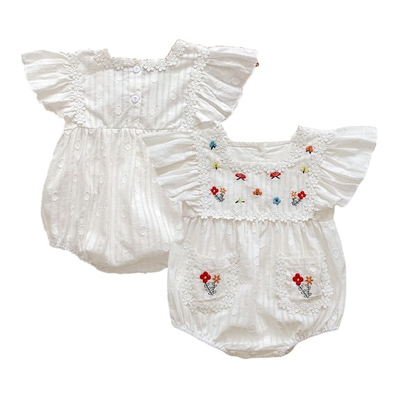 LYMAYTER Newborn Baby Girls Smocked Bubble Romper Ruffle Sleeveless Flower Vintage Bodysuit 3-24M