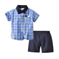 thumbnail image 1 of LYMAYTER Newborn Boys Gentleman Outfit for Kids Baby Short Sleeve Plaid Shirt with Bowtie + Summer Shorts Size for 6M-4T, 1 of 9