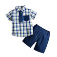 thumbnail image 1 of LYMAYTER Newborn Boys Gentleman Outfit for Kids Baby Short Sleeve Plaid Shirt with Bowtie + Summer Shorts Size for 6M-4T, 1 of 9