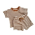 thumbnail image 1 of LYMAYTER Newborn Boys Girls Cotton Outfit 2PCS Kids Infant Soft Stripe Short Sleeve Set for 0 Months-3 Years, 1 of 9