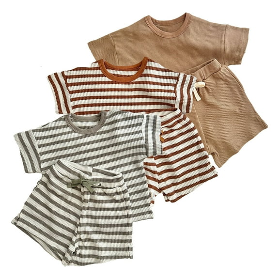 LYMAYTER Newborn Boys Girls Cotton Outfit 2PCS Kids Infant Soft Stripe Short Sleeve Set for 0 Months-3 Years
