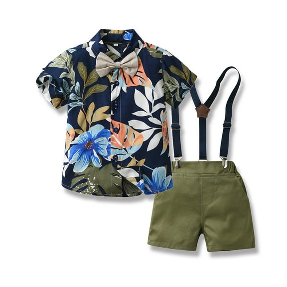 LYMAYTER Newborn Boys Printed Shirt Outfit for Kids Toddler Short Sleeve T-Shirt with Bowtie and Shorts Set for 3 M-6 T 2PCS
