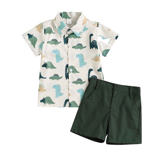 LYMAYTER Newborn Boys Shirt Outfits 2PCS Baby Print Short Sleeve Shirt + Shorts Set for 6 M-3 T