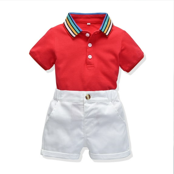 LYMAYTER Newborn Boys Shorts Outfits 2PCS Infant Solid Color Tees Shirt + Summer Shorts Set 3-18 M