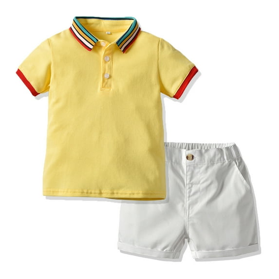 LYMAYTER Newborn Boys Shorts Outfits 2PCS Infant Solid Color Tees Shirt + Summer Shorts Set 3-18 M