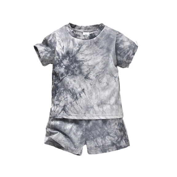 LYMAYTER Newborn Boys Summer T-Shirt Outfit 2PCS Infant Tie Dye Short Sleeve Tee Tops Shorts Set for 6-36M