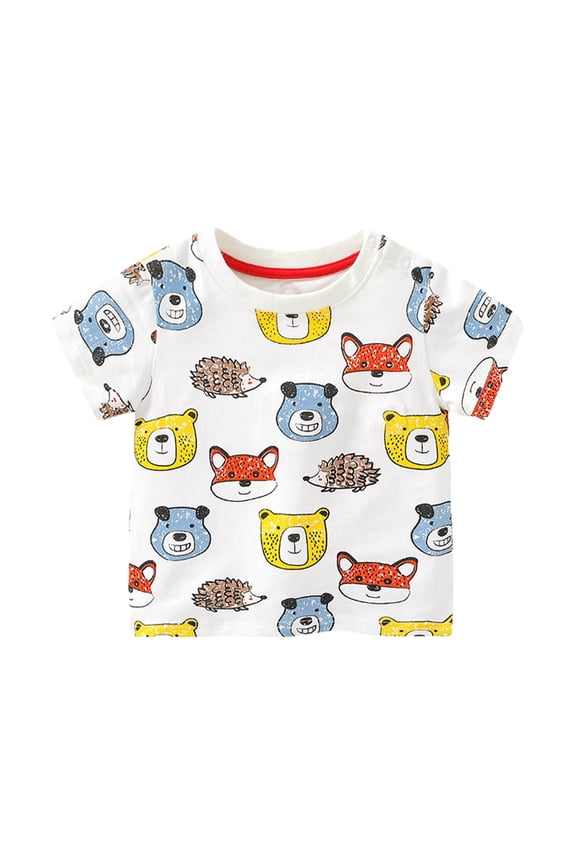 Newborn Cotton T-Shirt Boys Girls Short Sleeved Crewneck Tees Infant Cartoon Pullover Shirt for 3-24M