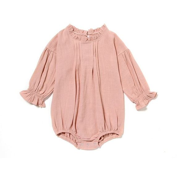 LYMAYTER Newborn Girls Cotton Onesies Baby Soft Long Sleeve Crawling Clothes Infant Solid Colorrompers One-Piece for 0-24 Months