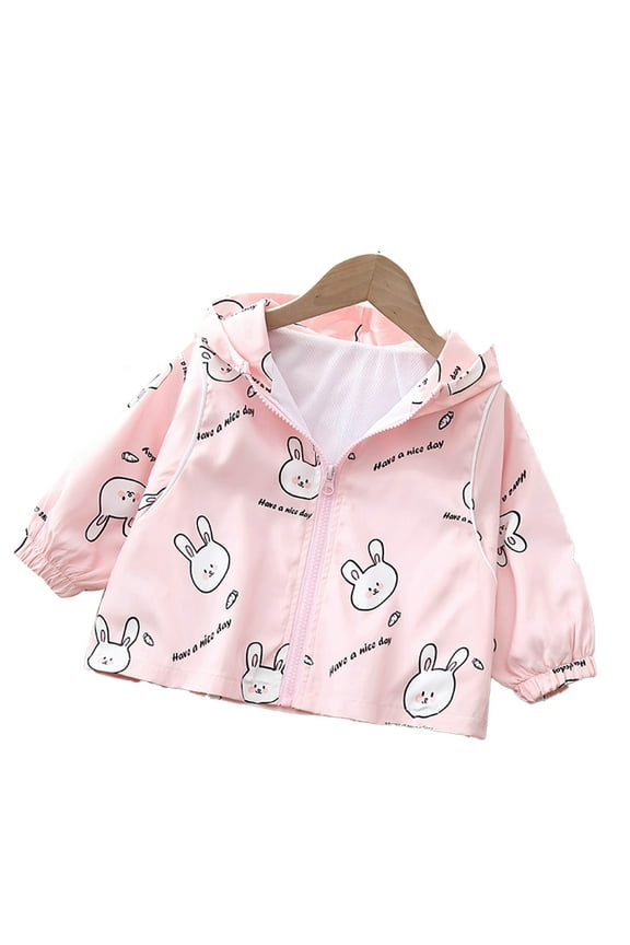 Newborn Girls Spring Fall Jackets Baby with Hooded Printed Long Sleeve Coat Fashion Windbreaker for 6 Months-5 Years