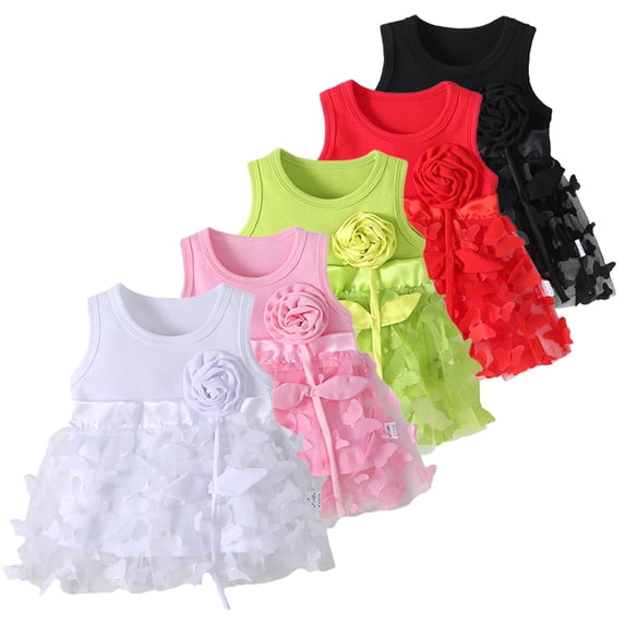 LYMAYTER Newborn Infant Baby Girls Dresses Sleeveless Flower Sundress Summer Princess Tulle Tutu Dress 0M-3Y