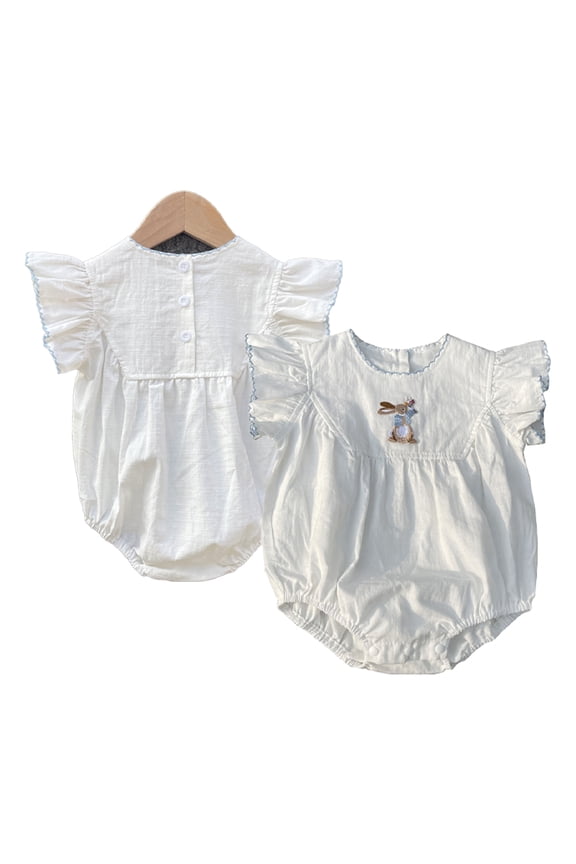 Newborn Infant Bunny Smocked Romper Onesie Bubble Outfit Summer Clothes for Baby Girls 3-24M