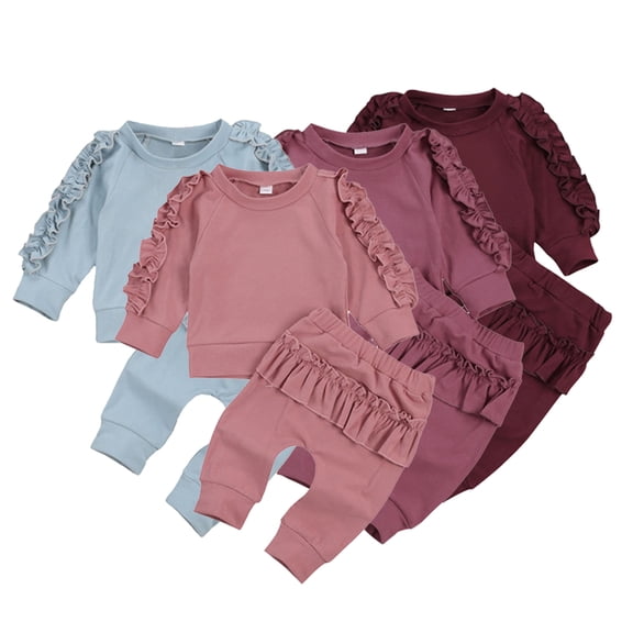 LYMAYTER Newborn Spring Fall T-Shirt Outfits 2PCS Infant Ruffles Long Sleeve Jogger Pant Set for 0-24 M