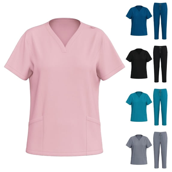 LYMAYTER Nurse Uniform for Women Solid Color Medical Uniform Suit for S-2XL V-Neck Top and Pants Nurse Uniform Set