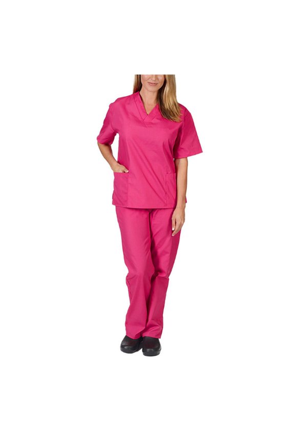 Nurse Uniform for Womens V-Neck Loose Medical Uniform Quick-Dry Short Sleeve Nurse Uniform Set S-2XL