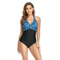 thumbnail image 1 of LYMAYTER One Piece Printed Patchwork Bikini Swimsuit for Women One-Shoulder Swimsuit One Piece Bathing Suit Deep V Neck Swimsuit, 1 of 7