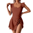 thumbnail image 1 of LYMAYTER One-Piece Swim Dress for Women Ruffle Swim Dress Skirt Crew Neck Wrap Bathing Suit S-2XL, 1 of 10