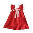 thumbnail image 1 of LYMAYTER Ruffle Flutter Sleeve Dress for 1-6Y Girls Summer Breathable A Line Dress With Back Bow, 1 of 8