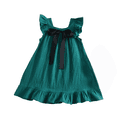 thumbnail image 1 of LYMAYTER Ruffle Flutter Sleeve Dress for 1-6Y Girls Summer Breathable A Line Dress With Back Bow, 1 of 7