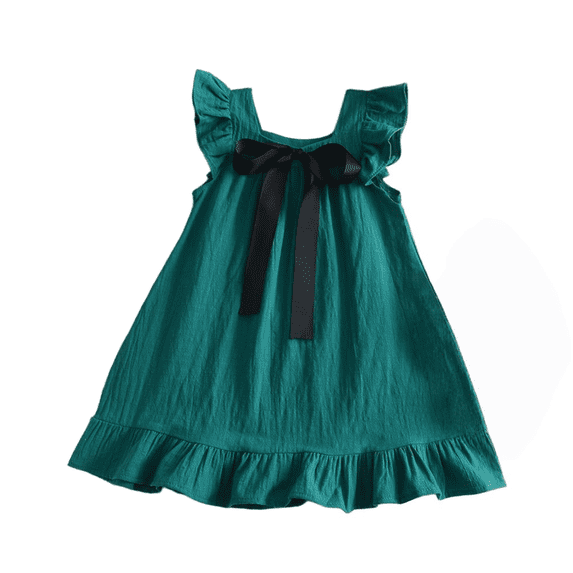 LYMAYTER Ruffle Flutter Sleeve Dress for 1-6Y Girls Summer Breathable A Line Dress With Back Bow