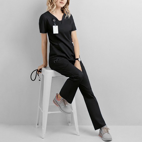 LYMAYTER S-2XL Medical Uniform for Womens Solid Color Fit Nurse Uniform Casual Hospital Duty Nurse Uniform
