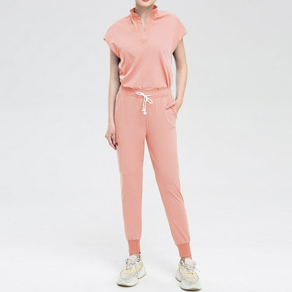 LYMAYTER S-2XL Women's Antimicrobial Nurse Uniform Medical Uniform Quick-Dry Nurse Uniform Solid Color Medical Uniform