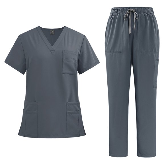 LYMAYTER Women Nurse Uniform Set Moisture Quick Dry Medical Uniform Nurse Starter Short Sleeve Set S-2XL