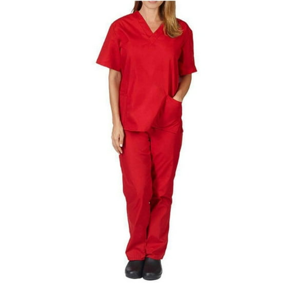 LYMAYTER S-2XL Womens Medical Uniform Cooling Supple Nurse Uniform Lightweight Short Sleeve with Pocket Scrubs Set