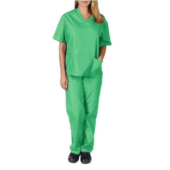 LYMAYTER S-2XL Womens Medical Uniform Cooling Supple Nurse Uniform Lightweight Short Sleeve with Pocket Scrubs Set
