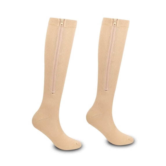 LYMAYTER S-2XL 1PC Women Zipper Compression Socks Casual Knee High Support Socks for Running Cycling