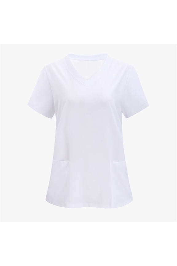 S-5XL Women Medical Scrub Tops Solid Color Casual Slim Workwear Tops for Hotel/Hospital General
