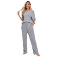 thumbnail image 1 of LYMAYTER S-5XL Women Summer Sleepwear Sets Solid Color Crew Neck Knit Top Loungewear Casual Set, 1 of 6