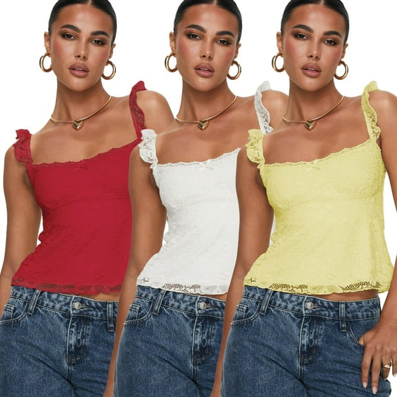 LYMAYTER S-XL Women's Lace Splicing Camisole Tank Women's Sleeveless Vest Slim Top