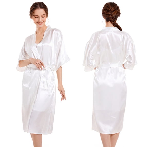 LYMAYTER Satin Robe for Women Elegant Lightweight Kimono Bathrobe Bridal Party Loungewear M-XXXL