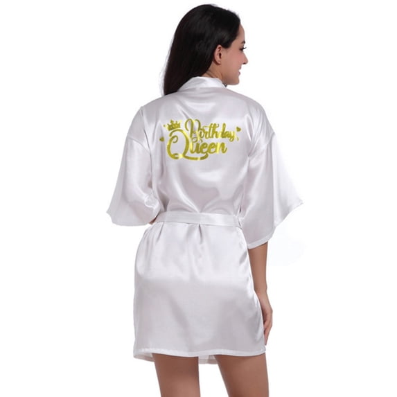 LYMAYTER Short Kimono Robe for Women's Satin Gold Glitter Birthday Party Fashion Bride Bridesmaid Bathrobe